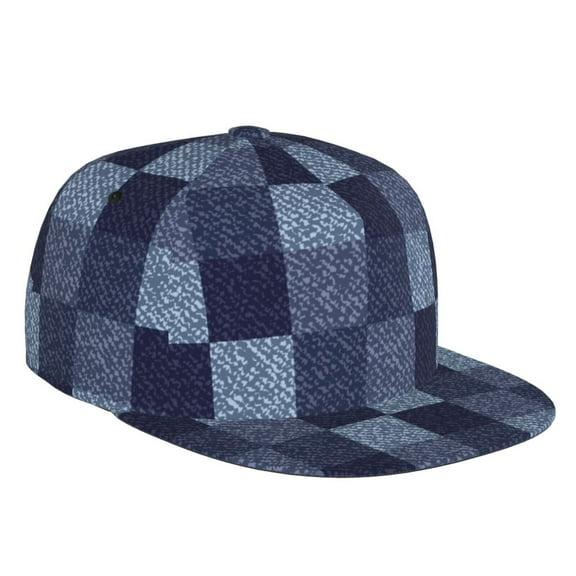 Flat Bill Trucker Hats for Women Men - Blue Gingham Buffalo Check Adjustable Flat Baseball Cap Snapback Hats Dad Hats for Men