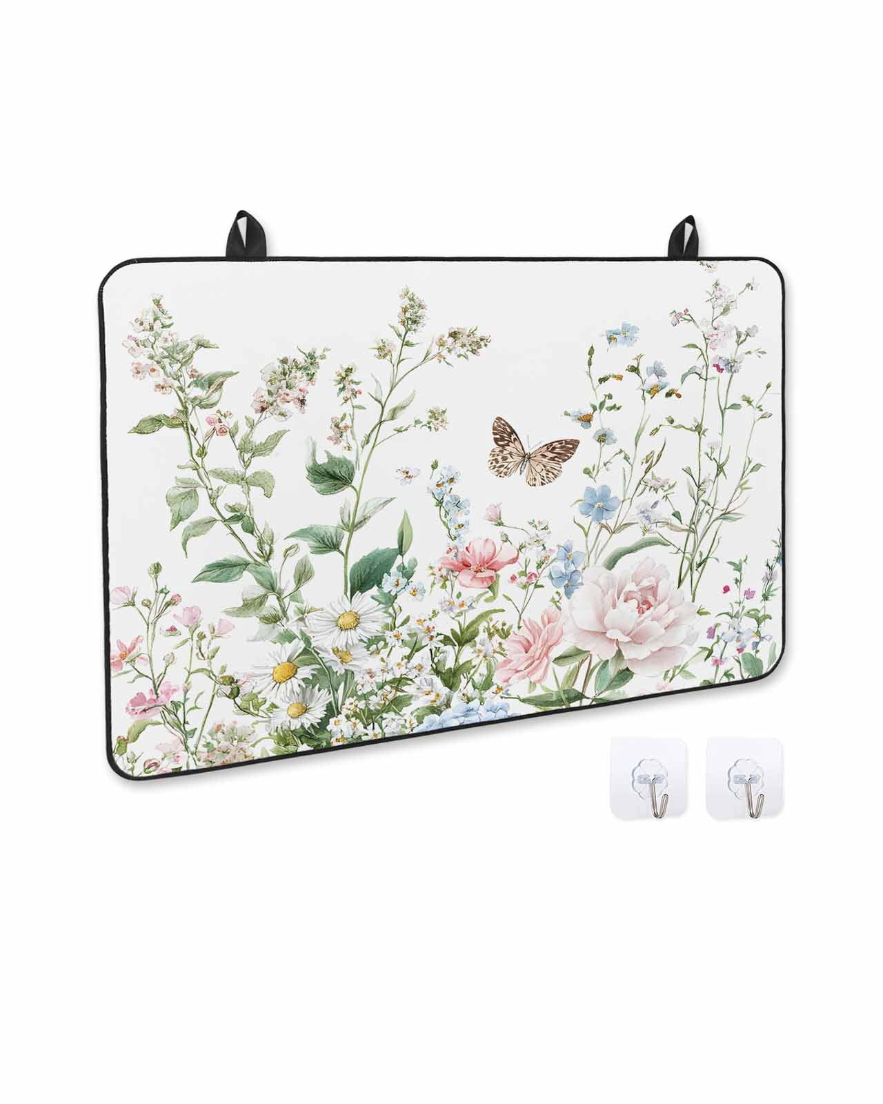 nqOlkjepod Large Induction Cooktop Protector Mat 24"x21", Spring Floral Stove Top Covers for Electric Stove, Pastoral Flower Summer Botanical Watercolor Stove Burner Cover Mats Stove Cover