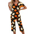 thumbnail image 2 of Women Halloween Pajamas Set Print Halloween Pj Set 2-Piece Outfit Short Sleeve Top and 7/8 Pants for Parties, Daily Wear White S, 2 of 3