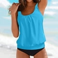 thumbnail image 2 of NIEWTR Bathing Suit For Womens Wide Strap Square Neck Tankini Set, Solid Tummy Control Bottoms Swimsuit(Sky Blue,M), 2 of 4