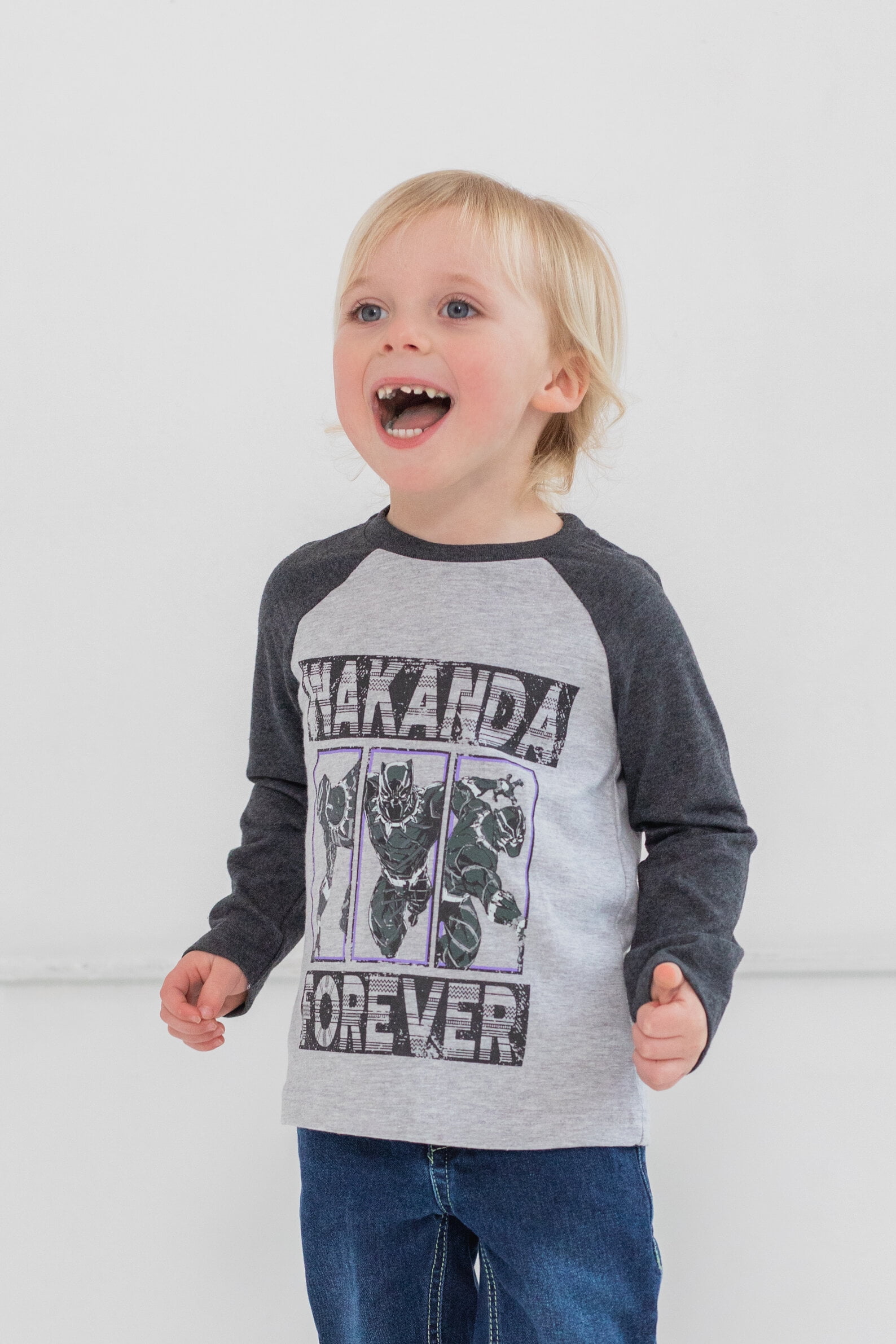 Marvel Avengers Black Panther Big Boys 2 Pack Long Sleeve T-Shirts Toddler to Big Kid