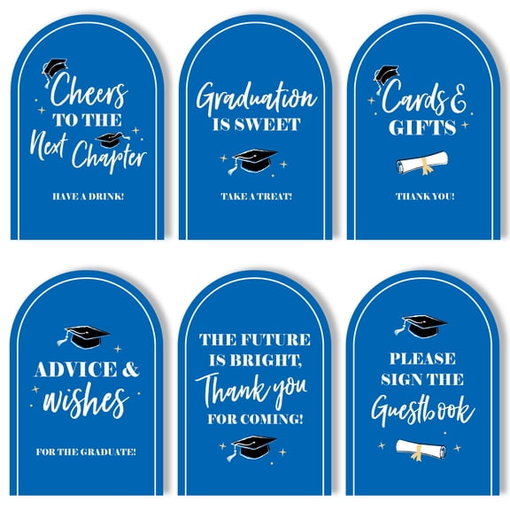 Big Dot of Happiness Blue Graduation Party Signs Set, Table Sign Bundle for Food, Drinks, Cards & Gifts, Guestbook, Advice & Wishes, and Favors, Graduation Party Table Decor, 6 Ct