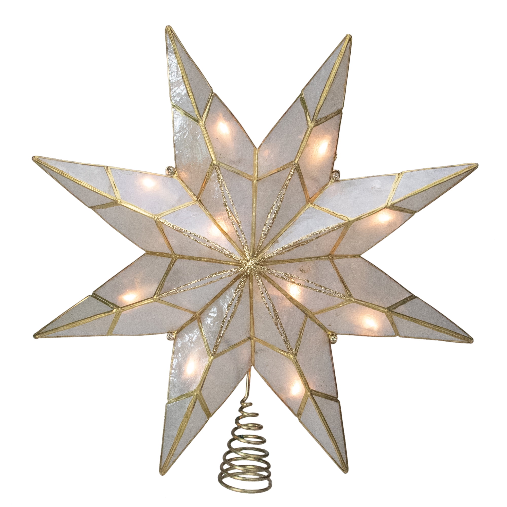 7.6" White and Gold Lighted Star Christmas Tree Topper Clear Lights