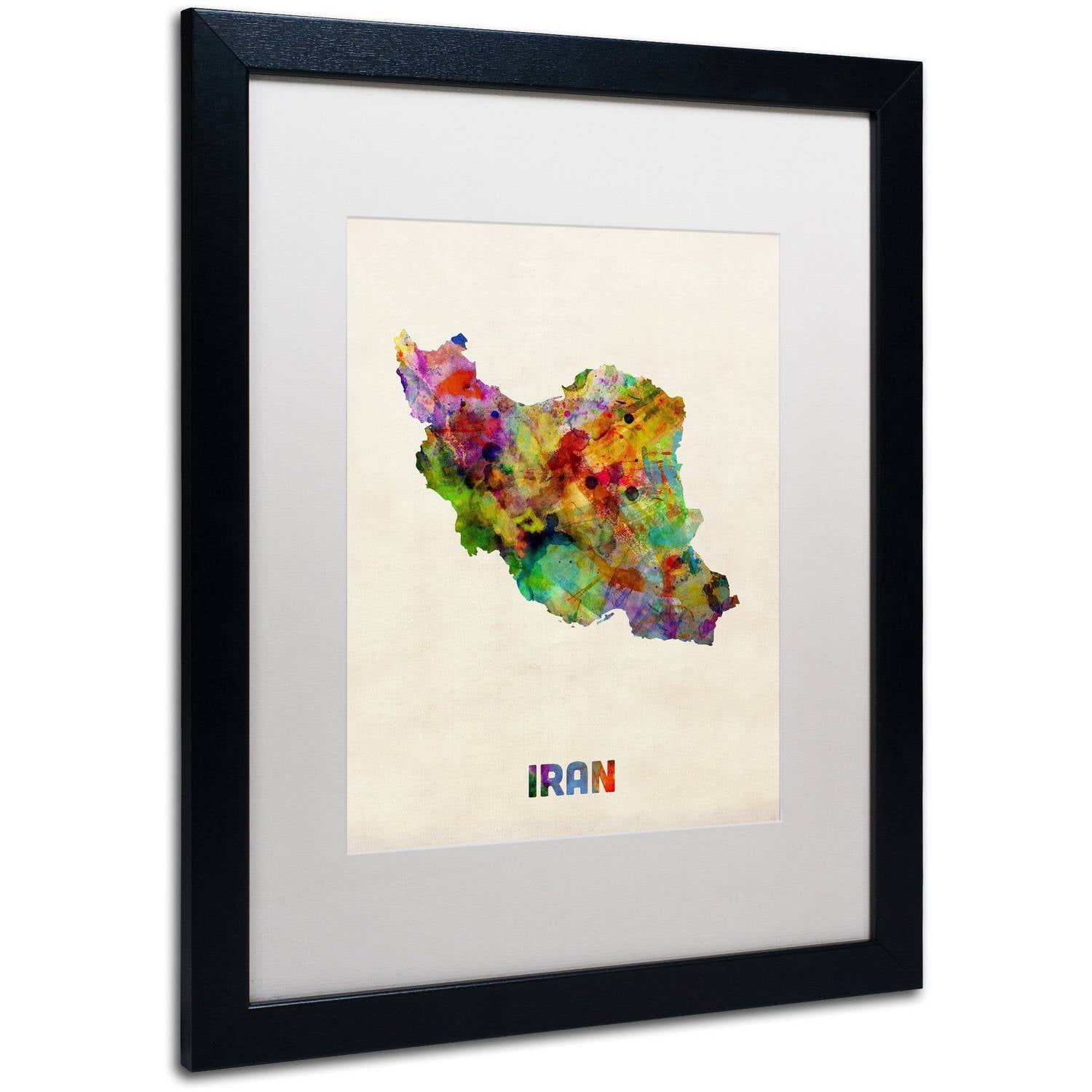 Trademark Fine Art ''Iran Watercolor Map'' by Michael Tompsett 16" x 20" White Matted Black Frame (MT0507-B1620MF)