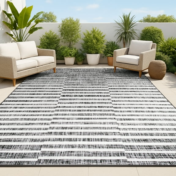 JONATHAN Y SANTA MONICA 5 x 8 Area Rug, Sukie Offset Stripe - Black/Ivory, SMB133F-5