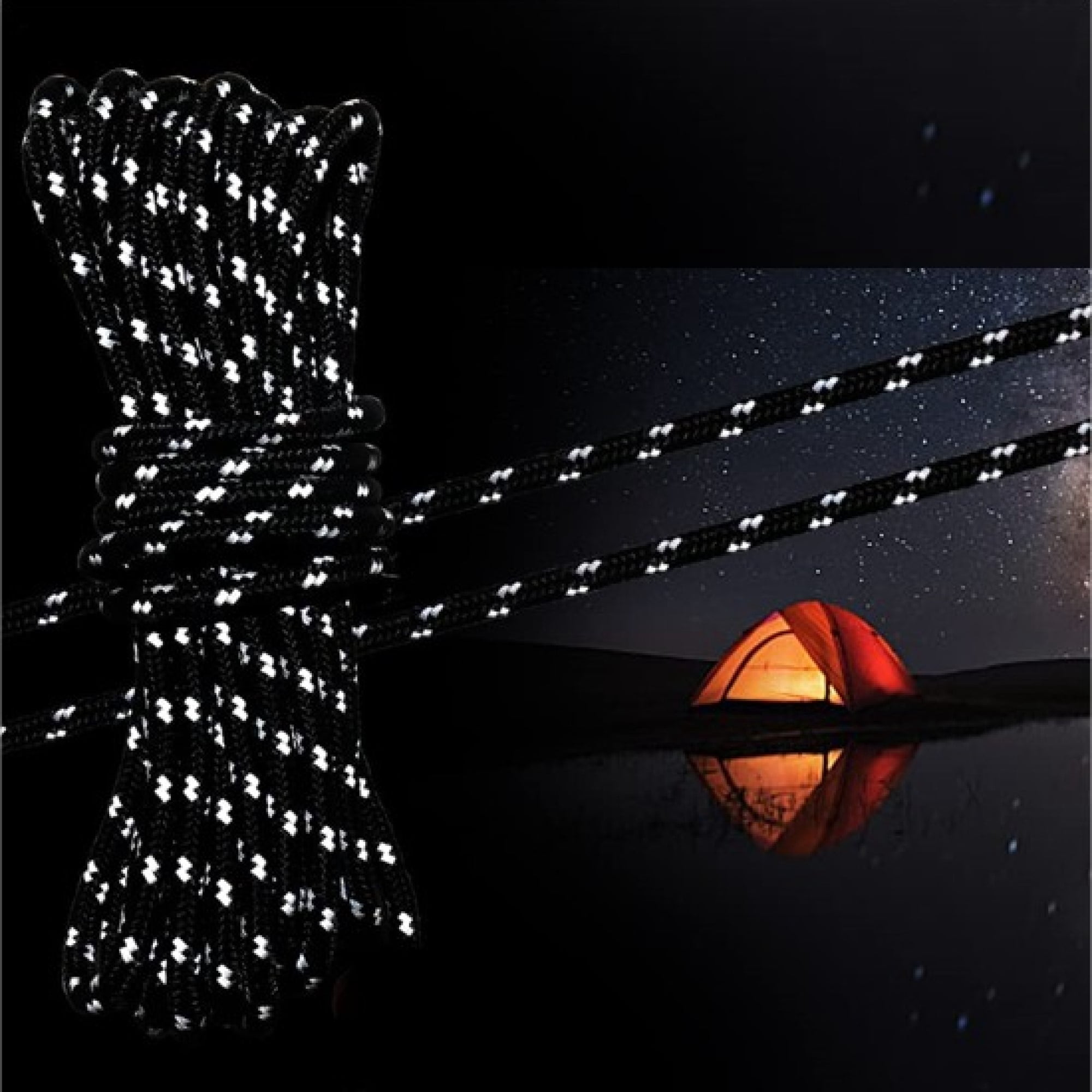 Ozark Trail 50Ft Reflective 1100 Paracord with 8 cm D-Shaped Aluminum Carabiner, Black