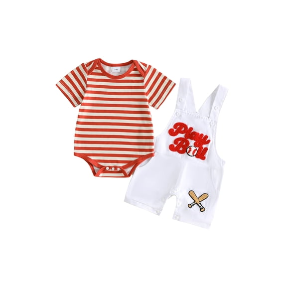 BemeyourBBs Newborn Baby Boys Golf Football Game Day Outfit Infant Baby Boy Spring Summer Fall Clothes Striped Short Sleeve Romper and Letter Ball Embroidery Overalls Shorts Set