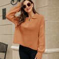 thumbnail image 1 of Suéter de solapa diseñado para otoño e invierno, suéter informal holgado de estilo perezoso para mujer, suéter de fondo, tops de nicho, 1 of 4