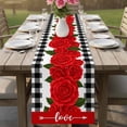 thumbnail image 4 of Red Roses Table Runner - 36 Inch Long Valentine's Day Romantic Floral Black White Plaid Cotton and Linen Blended Dress Scarves Farmhouse Table Runner for Kitchen Dining, Coffee Table, 13" x 36", 4 of 8