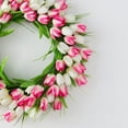 thumbnail image 5 of 16 Inch Tulip Wreath Flower Wreaths for Front Door, Spring Silk Wreath with Green Leaves for Window Wall Wedding Valentines Day Decor, 5 of 6