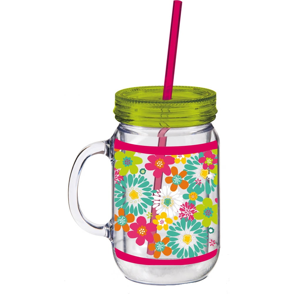 Bright Flower Double Walled Mason Jar Insulated Mug