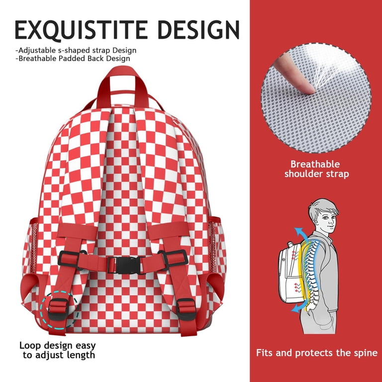 White Red Checkered Backpack for School,Cute School Bag  display picture 1