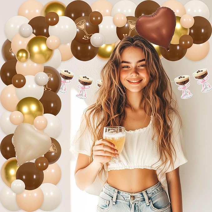 A Bride in A Tiny Bit Balloons Martini Cup Banner Foil Balloon Fringe Curtain with Balloon Garland Arch Kit Espresso Martini Bridal Shower Decorations for Women Bachelorette Party Engagement Supplies