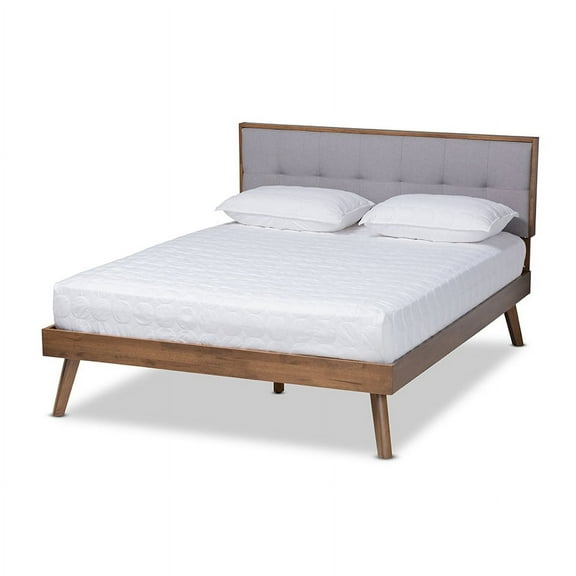 Wholesale Interiors Alke Queen Size Biscuit Tufted Mid-Century Modern Platform Bed, Walnut