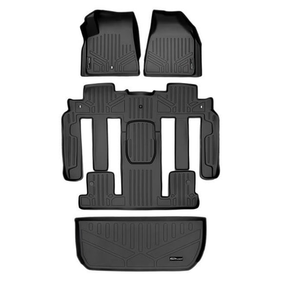 Smartliner SA0043-B0044-D0044 Custom 3 Rows Behind Floor Mats & Cargo Liner Set with 2nd Row Bucket Seats for 2009-2017 Buick Enclave, Black