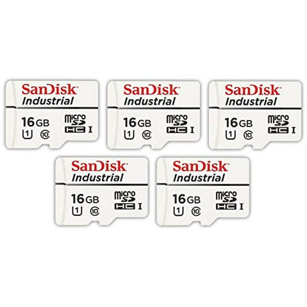 SanDisk Industrial 16GB Micro SD Memory Card Class 10 UHS-I MicroSDHC (Bulk  5 Pack) in Cases (SDSDQAF3-016G-I) Bundle with (1) Everything But 