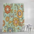 thumbnail image 4 of Teal Green Boho Floral Small Stall Shower Curtain, Waterproof Shower Curtains for Bathroom, Vintage Abstract Art Ethnic Flowers Washable Fabric Bath Curtain for Bathtub with Hooks 36x78 Inches, 4 of 9