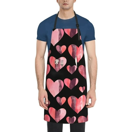 

Pofeuu Hearts Print Waterproof Apron with Pockets Adjustable Cooking Aprons Kitchen Bib for Baking Household Cleaning