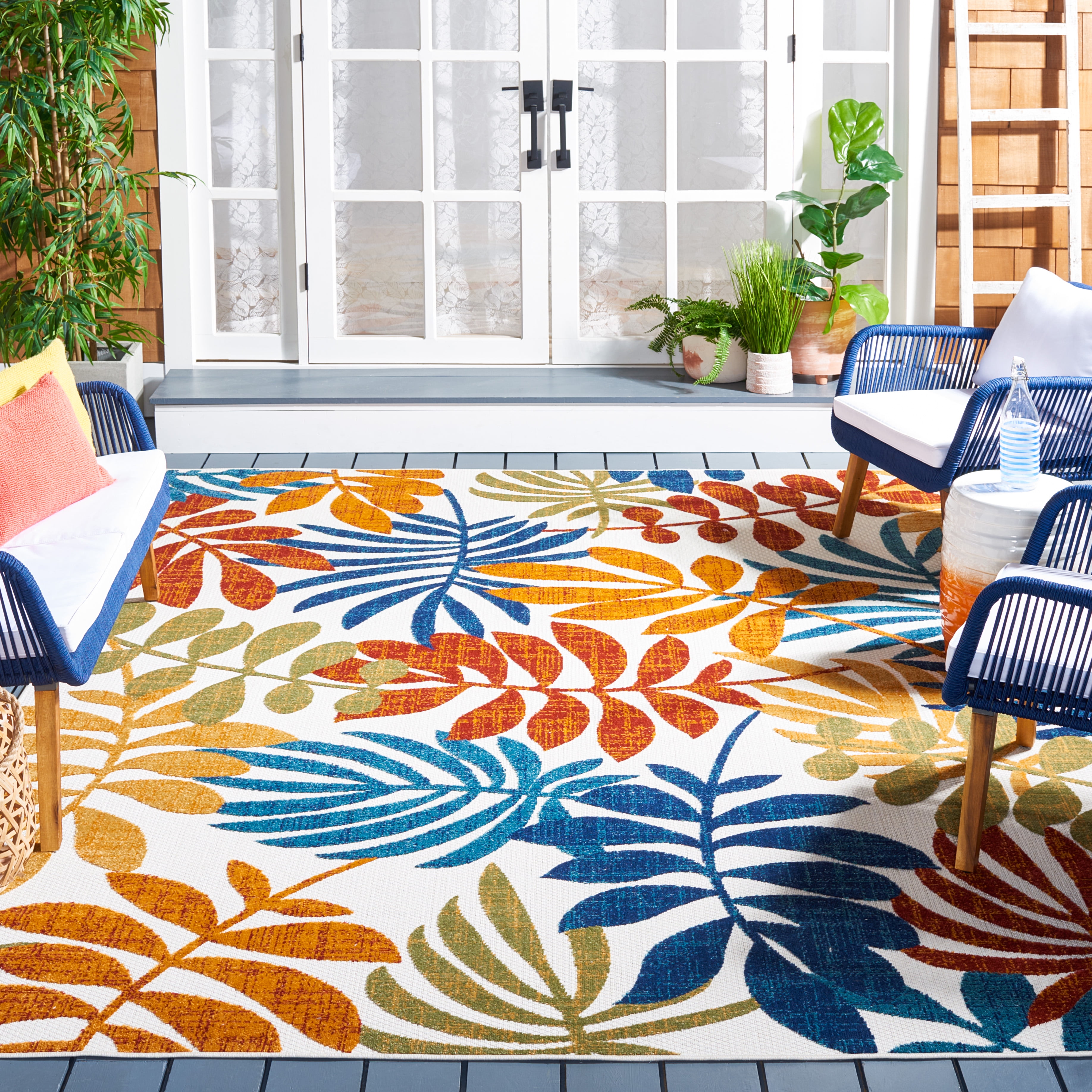 SAFAVIEH Cabana Elouise Botanical Indoor/Outdoor Area Rug, Creme/Red, 8' x 10'