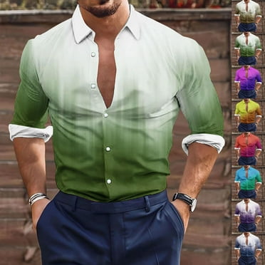 JURANMO Mens Muscle Dress Shirt Long Sleeve Button Down Shirts Lapel Collar Athletic Shirts Lightning Deals Green XL