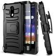thumbnail image 1 of Nokia 3.1A Case with Tempered Glass Screen Protector (Full Coverage), Nagebee Armor Defender [Swivel Belt Clip Holster] [Built-In Kickstand] Shockproof Rugged Phone Cover (Black), 1 of 5