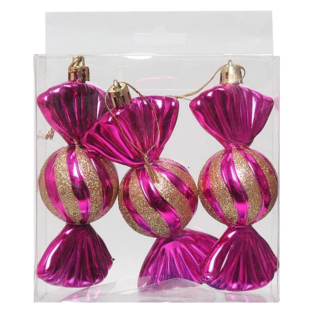 Christmas Tree Ornaments Set 3 Pcs Plastic Peppermint Candy Jar Decorations with Glitter 7.1 in x 4.7 in Each