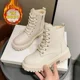 thumbnail image 5 of Botas de nieve gruesas de felpa para mujer, nuevas y cálidas botas de nieve de piel sintética para mujer, zapatos planos de algodón con cordones negros para invierno, 5 of 5