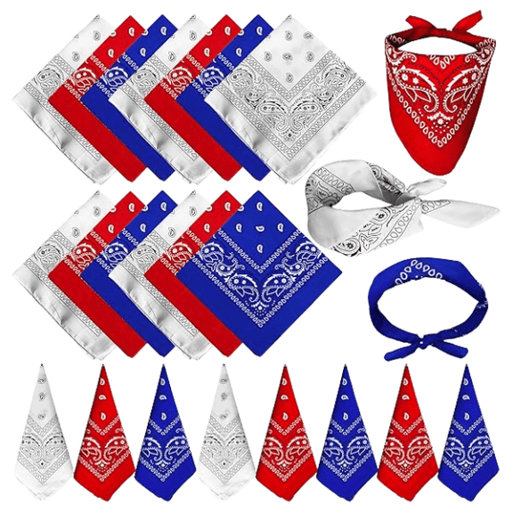 24 Pack Bulk Cowboy Bandanas, Multi-purpose Unisex Head Scarf, Neck Wrap & Face Cover Accessory