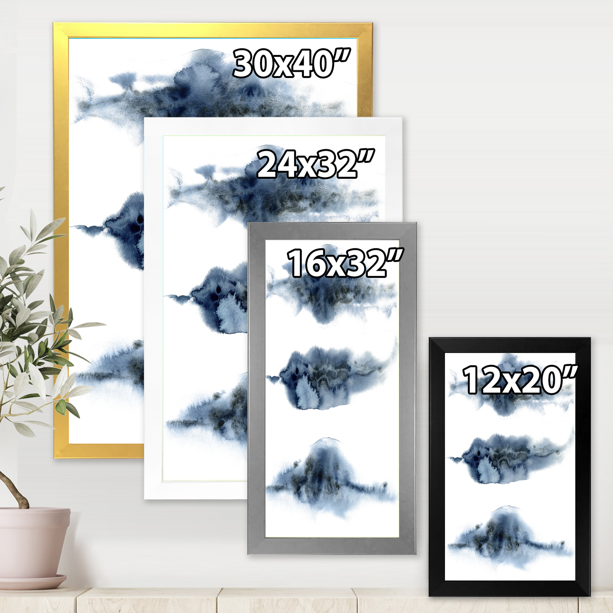 Designart 'Abstract Of Clouds Dark Blue Colored V' Modern Framed Art Print