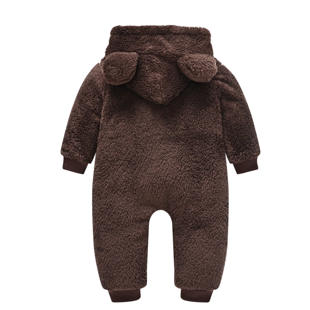 MHZLDYZ Newborn Baby Jumpsuit Hooded Fleece Rompers Bear Ear Warm Thick Snowsuit Long Sleeve Onesies Outwear Outfits Jumpsuit Baby Winter Clothes (Coffee,70)
