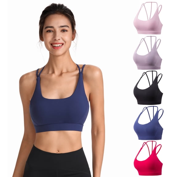 HAPIMO Rollbacks Sports Bras for Women Cozy Stretch Quick Dry Shockproof Workout Activewear Bra Athletic Yoga Vest with String Elastic Running Padded Bralette Blue S