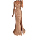 thumbnail image 2 of Robe de Bal de Fête à Paillettes pour Femmes, Aguichant, Dorée, Soirée, Demoiselle d'Honneur, Col en V, Longue, 2 of 5