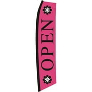 SSWBasics Feather Flag Open Flag: Pink Black Flower Design Wave Shape 134H x 32W - Elegant Open Flags for Businesses