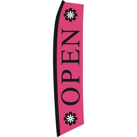 SSWBasics Feather Flag Open Flag: Pink Black Flower Design Wave Shape 134H x 32W - Elegant Open Flags for Businesses