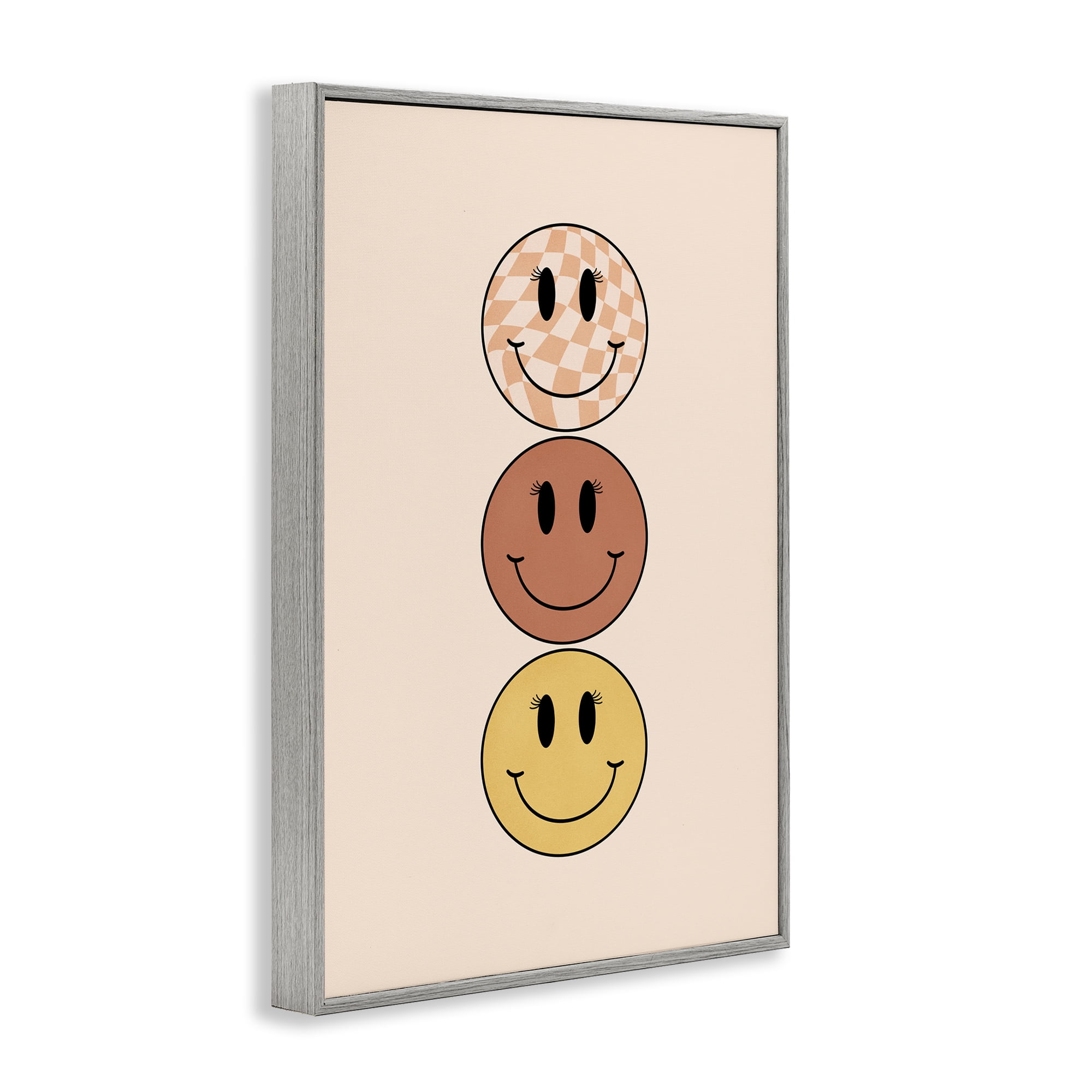 Stupell Industries Retro Smileys Trio Novelty Painting Gray Framed Art Print Wall Art, 20 x 30