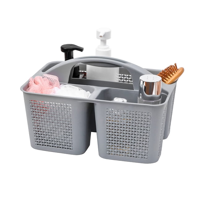 Cesta de ducha portátil de plástico UUJOLY con compartimentos, color gris