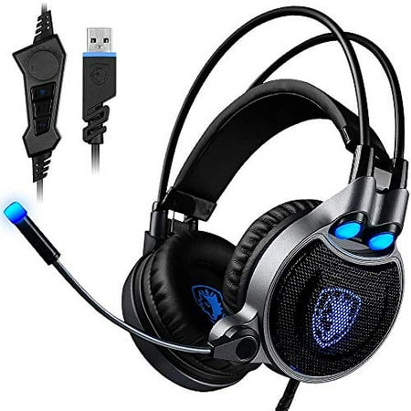 Tankard USB Gaming Headset for PC Laptop Mac, 7.1 Virtual Surround Sound Stereo Wired Headphone with Microphone in-line