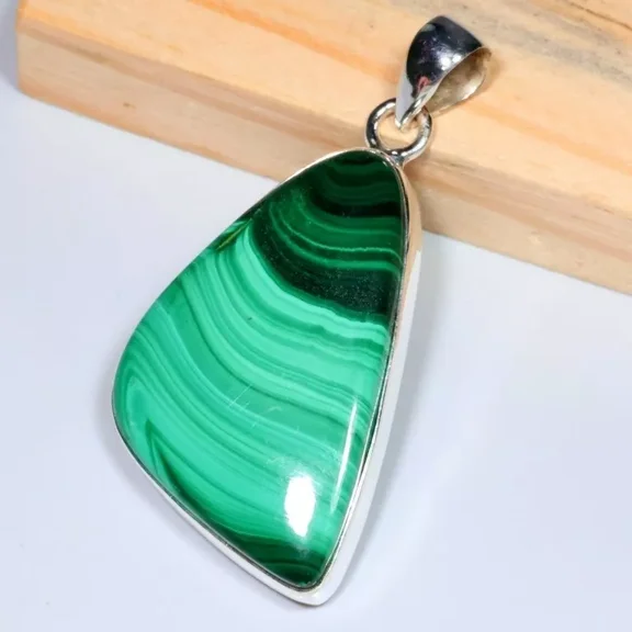 NATURAL GREEN MALACHITE -925 STERLING SILVER GEMSTONE ANTIQUE DESIGN FANCY PENDANT JEWELRY