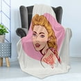 thumbnail image 4 of Pin up Girl Soft Flannel Fleece Blanket, Hand-Drawn Effect Smiling Blonde Girl in Vintage Pin up Style on Heart Backdrop, Cozy Plush for Indoor and Outdoor Use, 50" x 70", Multicolor, by Ambesonne, 4 of 5