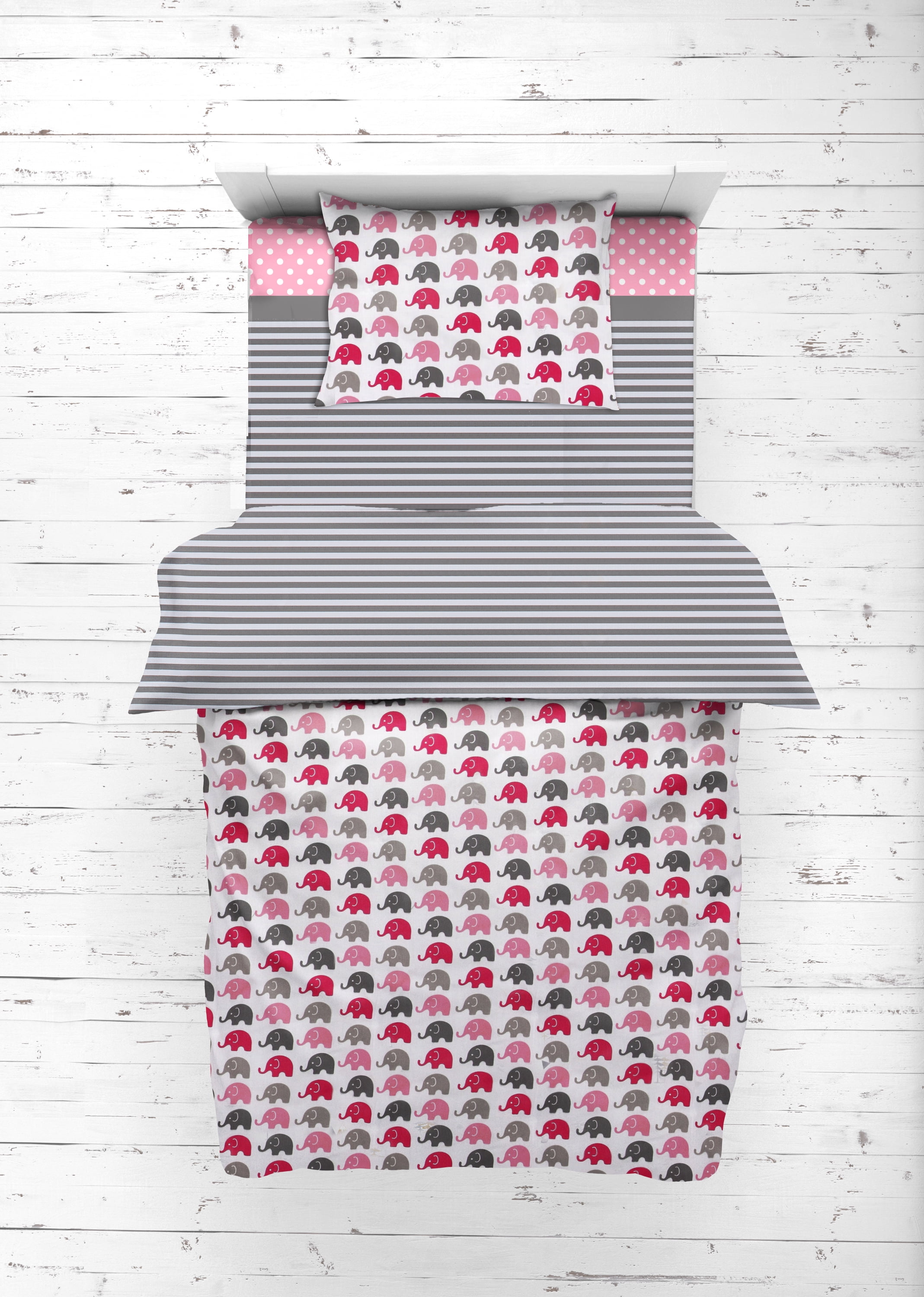 Bacati - Elephants 3 Pc Toddler Bedding Sheet Set (Pink/Grey)