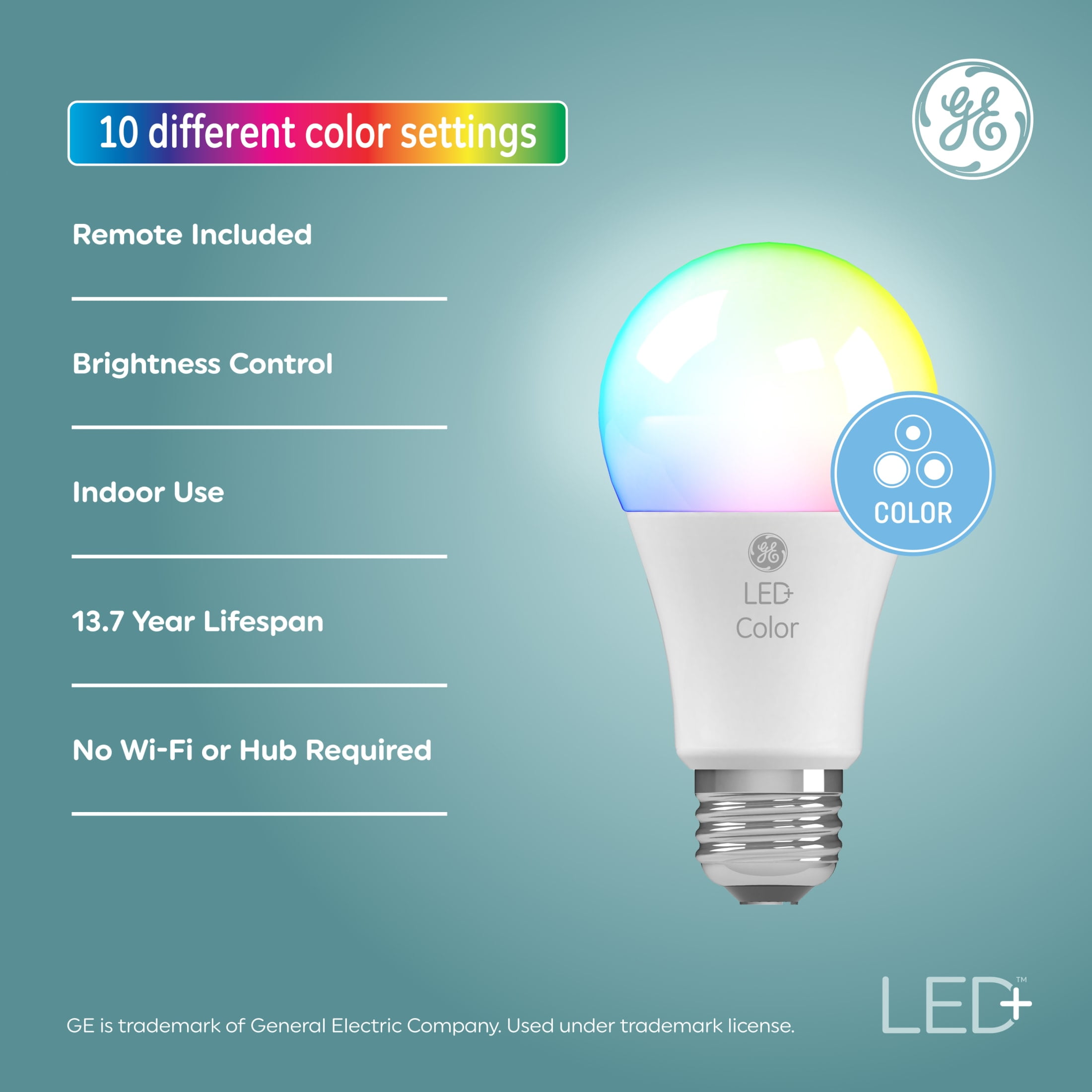 (2 pack) GE LED+ Color Changing LED Light Bulb, 9.5 Watt, A19 Bulb, Medium Base