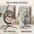 thumbnail image 3 of RADIATA Hanging Egg Chair with Stand, Outdoor Indoor Wicker Swing Chair with Cover, 350Lbs Boho Nest Chair with Cushions, All-Weather Patio Hammock Seat for Porch Balcony Garden, with cover,Beige, 3 of 9