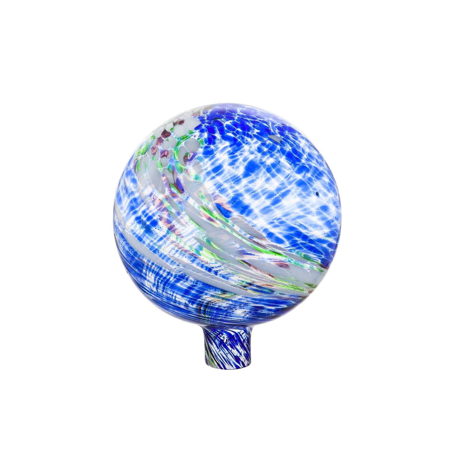 Evergreen 10" Glow in the Dark Glass Gazing Ball, Blue and Green, 9.8