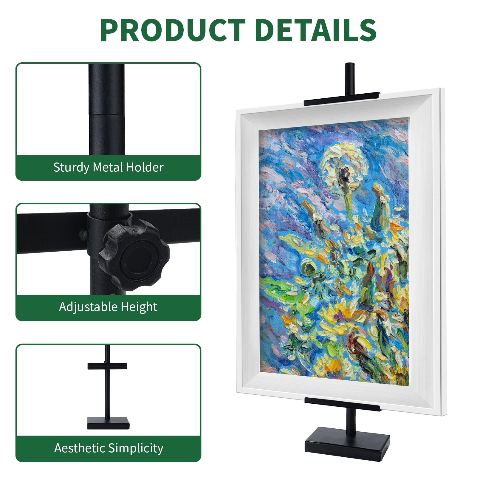 Goobetter Adjustable Tabletop Easel Stand for Picture Frames up to 28" - Picture Stands for Display- Picture Frame Stand for Art, Signs, or Photos - Black