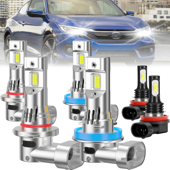 ROADSUN For Honda Civic 2016-2020 LED Headlight Bulbs 6000K 6X LED Headlight High Low Fog Light Bulbs Combo