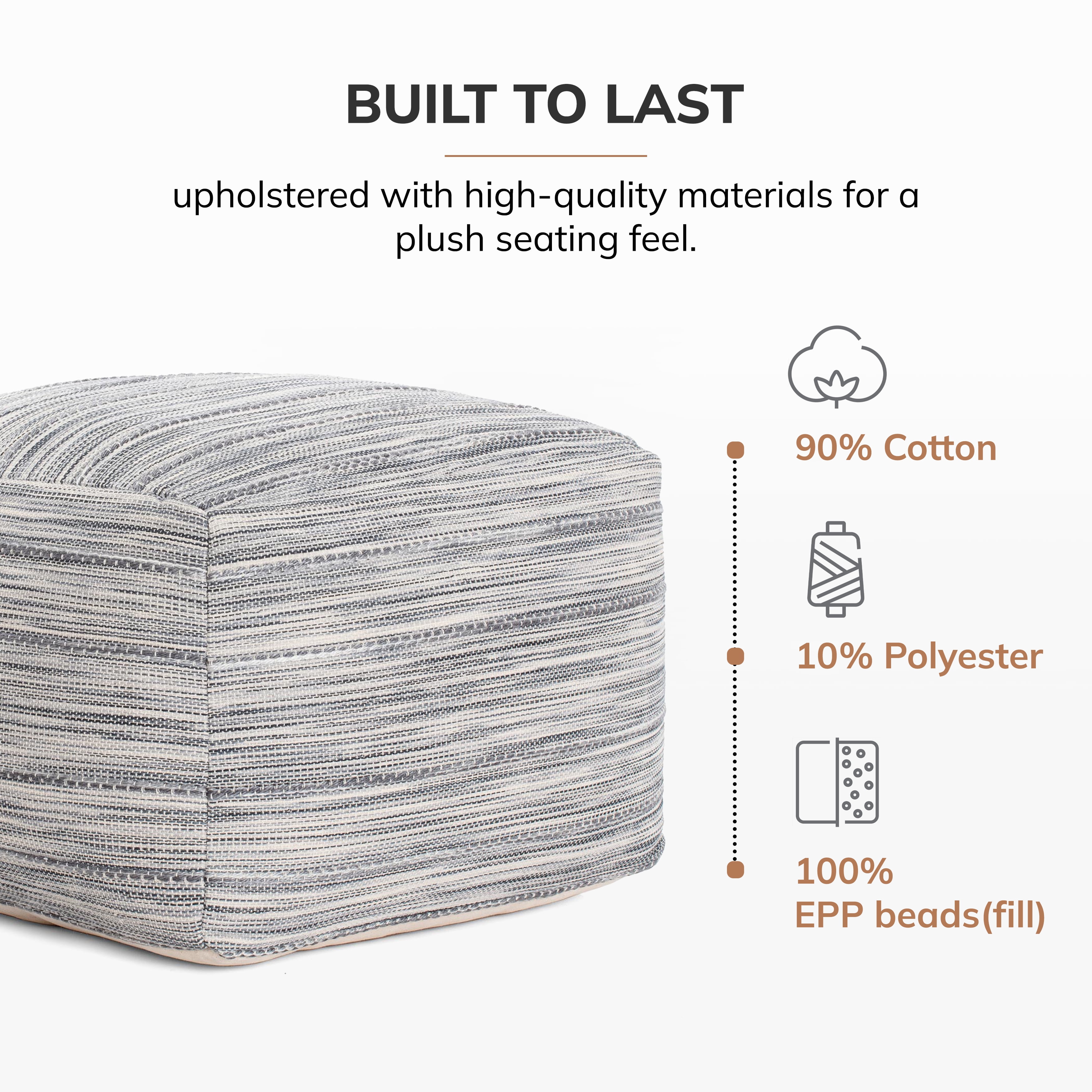 Modern Joya 22" Square Pouf Ottoman Gray and Blue