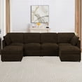 thumbnail image 3 of ACMEASE 110” Chenille 4 Seats Sofa W/2 Movable Ottoman, Modern Fabric U-Shaped Couch with Soft Backrest, Upholstered Sectional Sofa with Armrest Pillows for Living Room, Office, Brown, 3 of 7