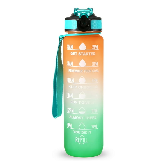Botella de agua deportiva de 32 oz con marcador de tiempo sin BPA Labymos Botella para beber
