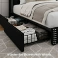 thumbnail image 3 of iPormis Full Bed Frame with Charging Station & Wingback Upholstered Headboard, Platform Bed with 4 Storage Drawers , Solid Wood Slats Support, No Box Spring Needed,Black, 3 of 7