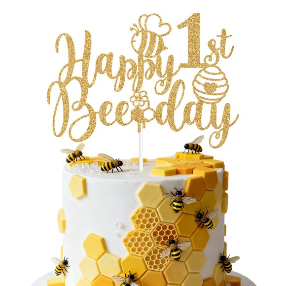 Papel dorado con purpurina Gjdundun Happy 1st Bee Day